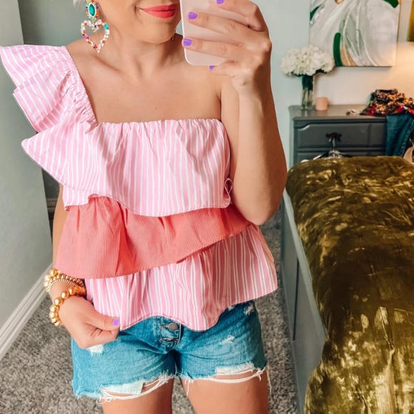 day + moon Tops - Day + Moon Ruffled One-shoulder Top